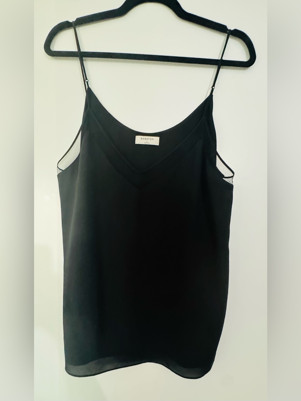 Aritzia Babaton Black Sheer Mesh Trim Camisole Tank Top | Size Large